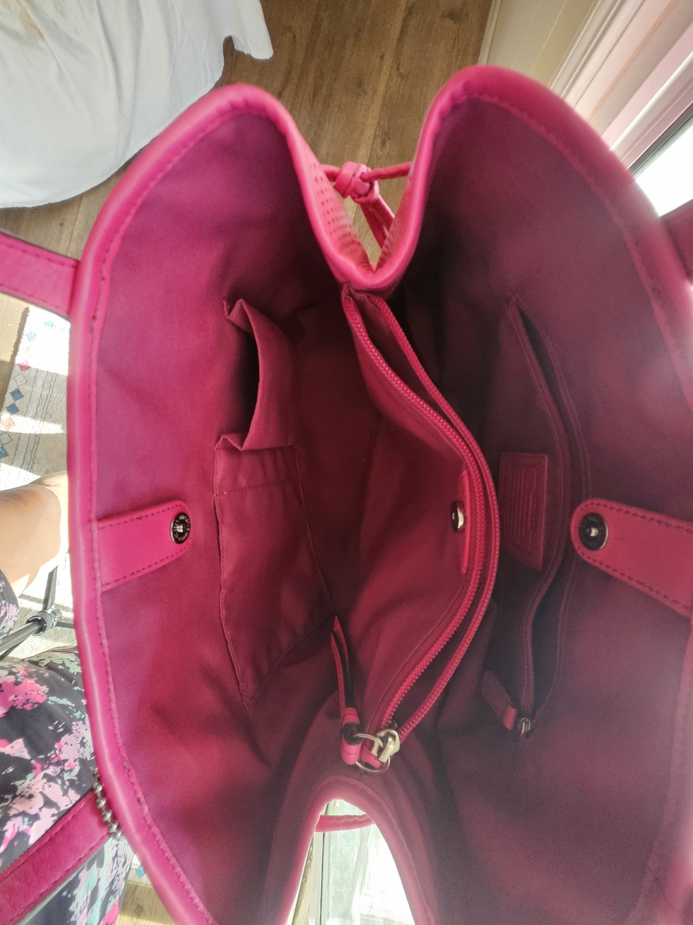Coach Raspberry Perforated Leather Tote - Picture 7 of 7